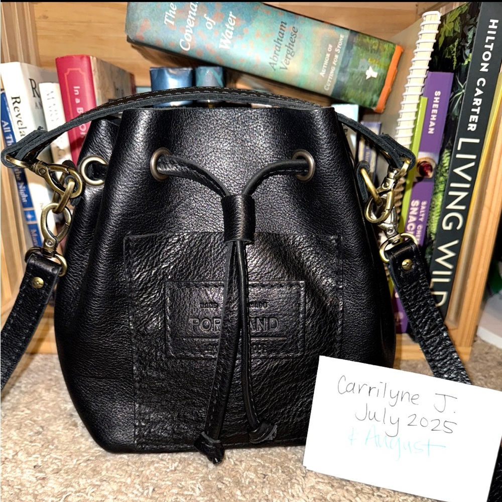 Portland leather pebbled black small bucket bag